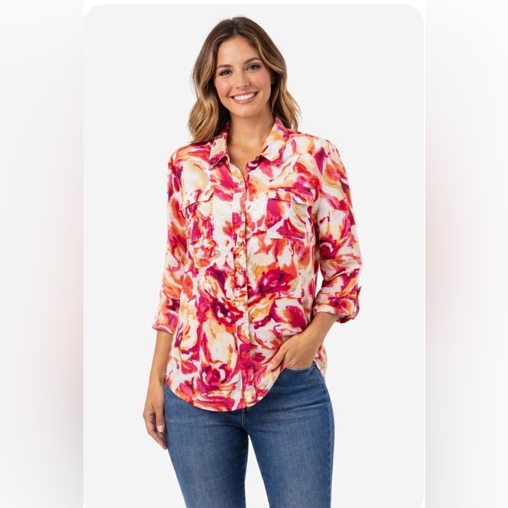 JM Collection Top Blouse Linen Button Down Shirts